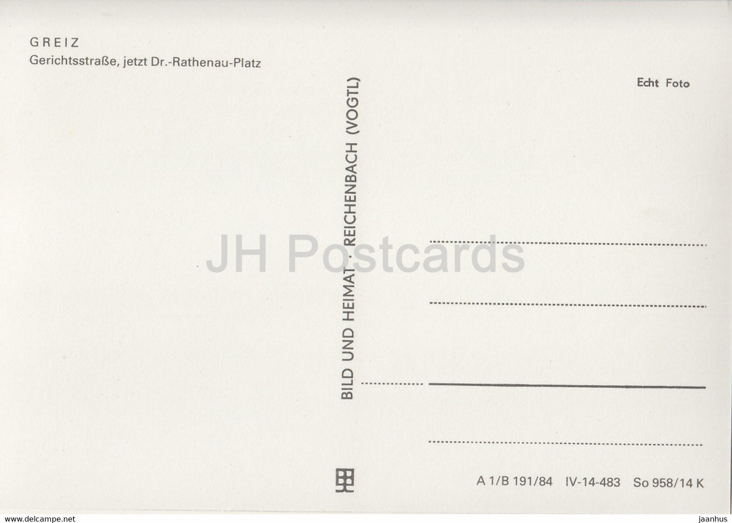 Greiz - Gerichtsstrasse ,  jetzt Rathenau Platz - Historische Fotografien - DDR Germany - unused