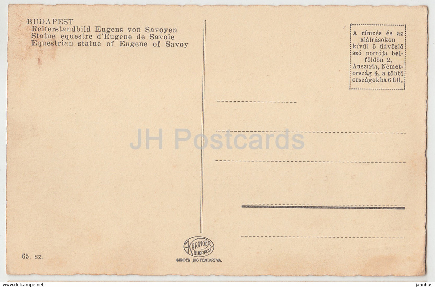 Budapest - Savoyai Jeno szobra - old postcard - Hungary - unused