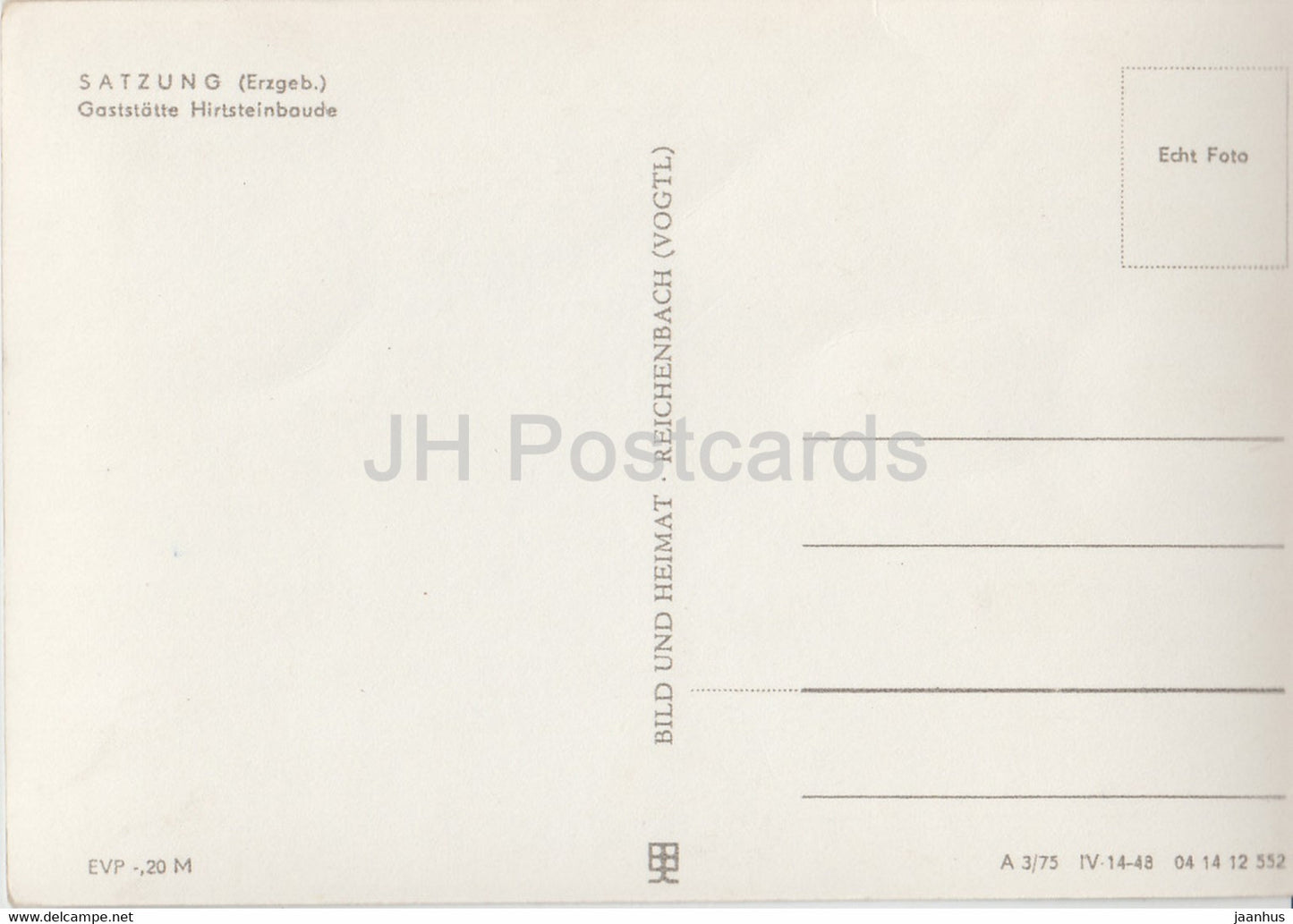 Satzung - Gaststatte Hirtsteinbaude - Germany DDR - unused