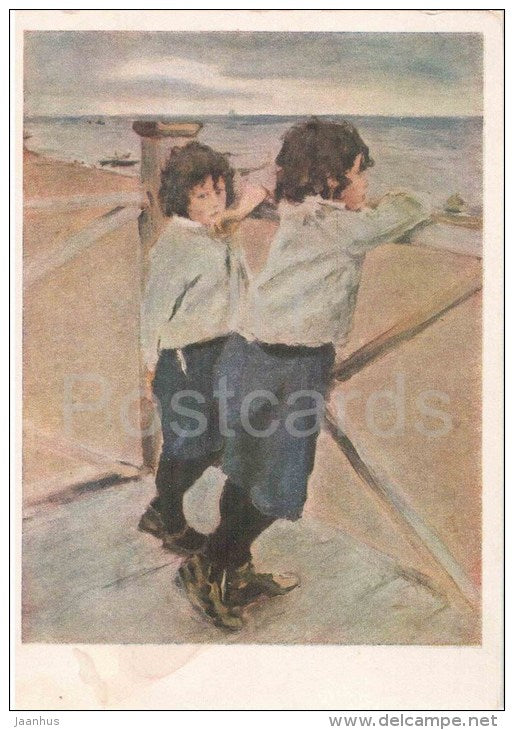 painting by V. Serov - Children - russian art  - unused - JH Postcards