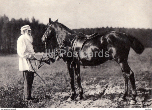 Russian Writer Leo Tolstoy - With His Favourite horse Delir 1908 - 1970 - Russia USSR - unused - JH Postcards