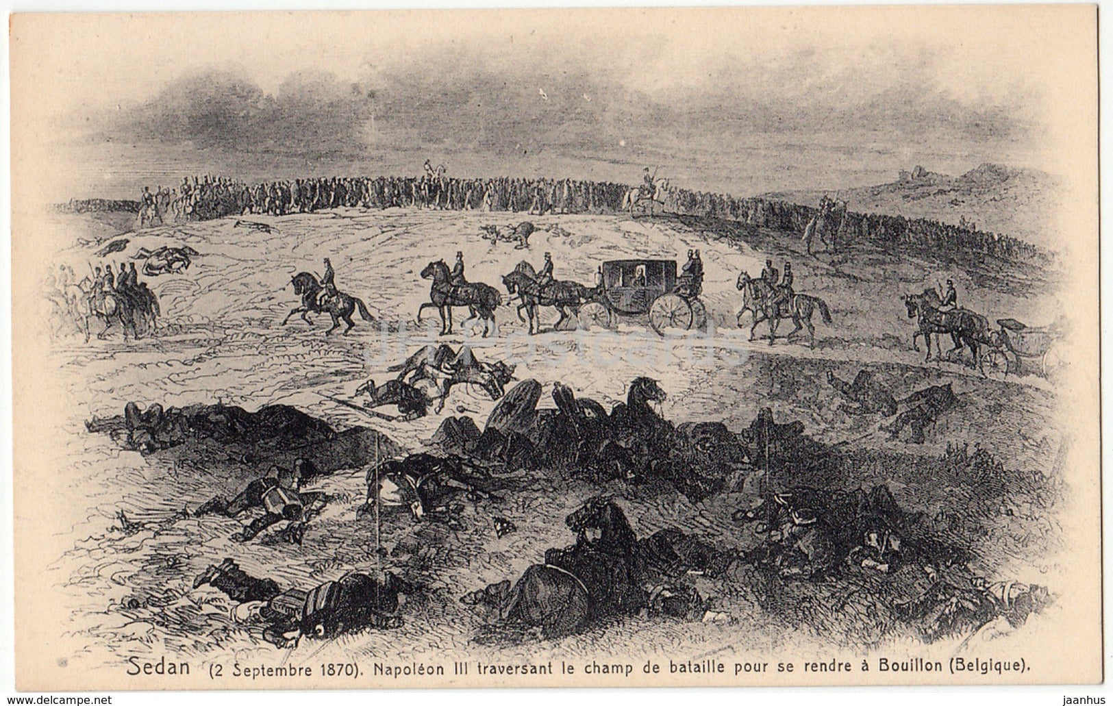 Sedan - Napoleon III traversant le champ de bataille pour se rendre a Bouillon - old postcard - France - unused - JH Postcards