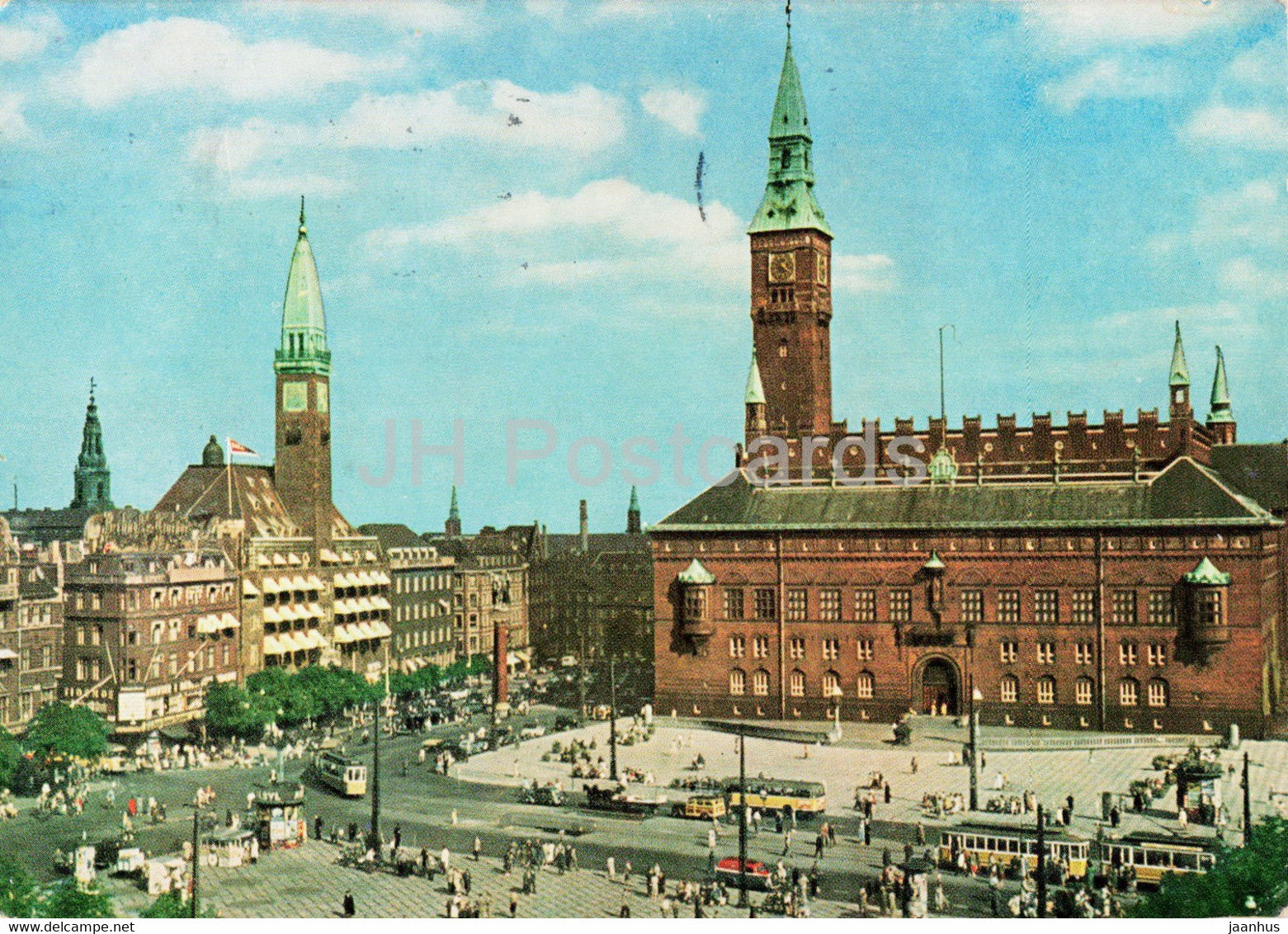 Copenhagen - The City Hall Square - tram - old postcard - Denmark - used - JH Postcards