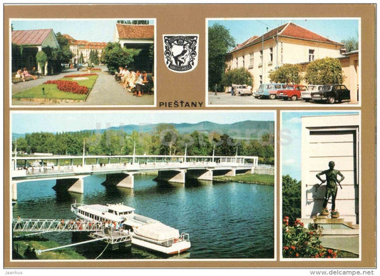 Piestany - Thermia Palace spa - Pro Patria - colonnade bridge - Barlolamac - Czechoslovakia - Slovakia - unused - JH Postcards