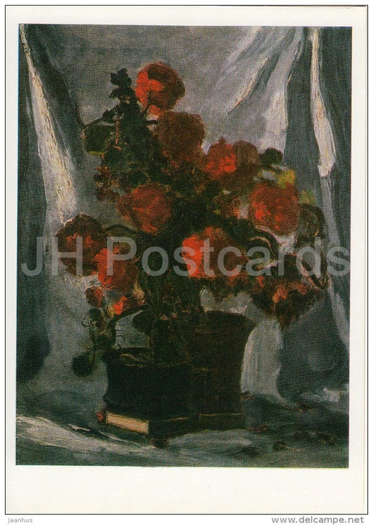 painting by A. Morozov - Geranium , 1936 - flowers - Russian art - Russia USSR - 1988 - unused - JH Postcards
