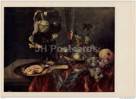 Painting by Abraham van Beyeren - Refreshments - grape - crab - apple -  Dutch art - 1969 - Russia USSR - unused - JH Postcards