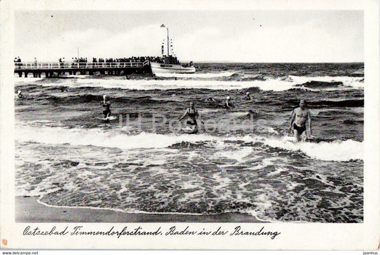Ostseebad Timmendorfer Strand - Baden in der Brandung - beach - old postcard - Germany - used - JH Postcards
