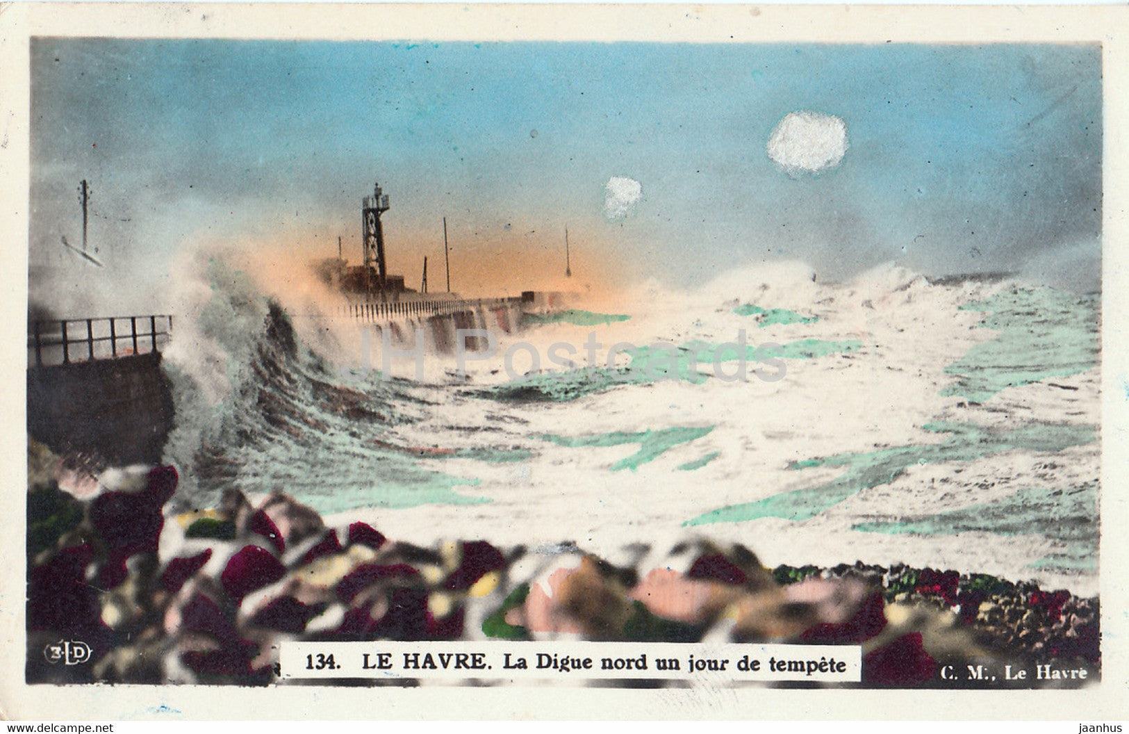 Le Havre - La Digue nord un jour de tempete - 134 - old postcard - 1948 - France - used - JH Postcards