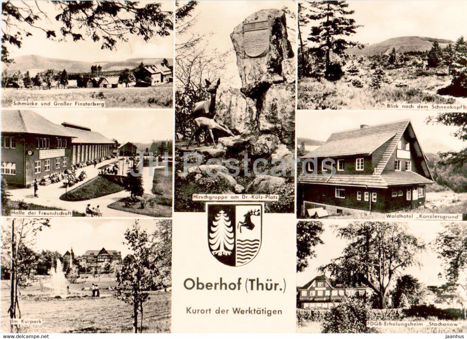 Oberhof - Halle der Freundschaft - Hirschgruppe - Im Kurpark - Kanzlersgrund Thur - old postcard - Germany DDR - unused - JH Postcards