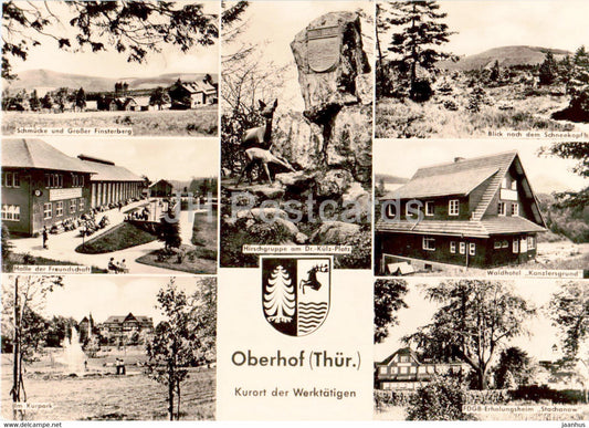 Oberhof - Halle der Freundschaft - Hirschgruppe - Im Kurpark - Kanzlersgrund Thur - old postcard - Germany DDR - unused - JH Postcards