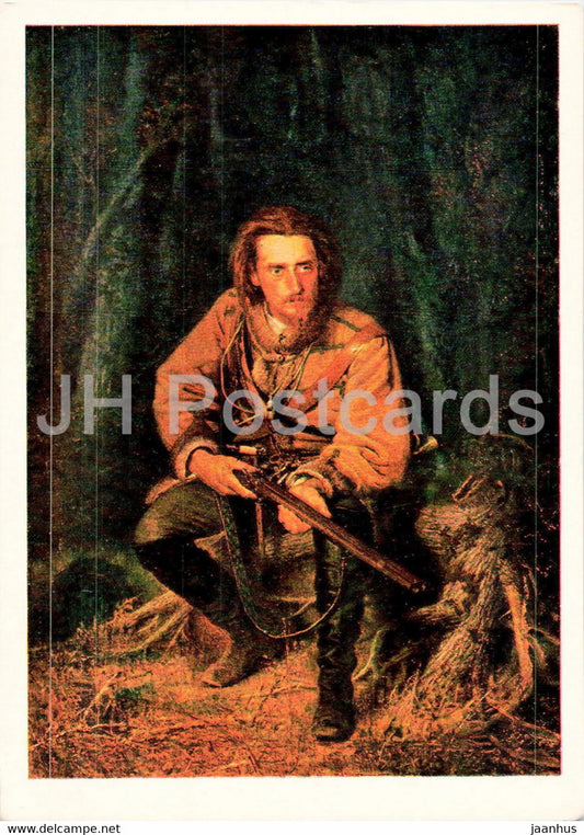painting by Ivan Kramskoy - On the traction in anticipation of the animals - hunt - gun - Russian art - Russia - unused - JH Postcards