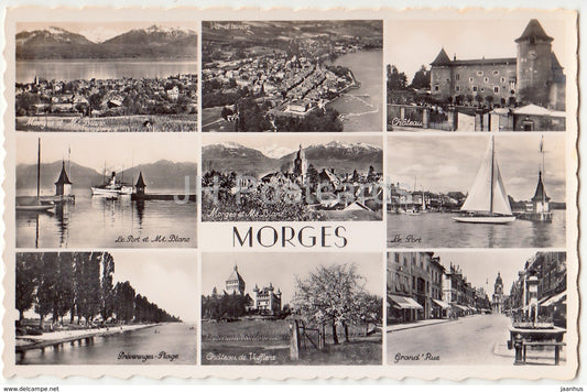 Morges - port - chateau - castle - Vufflens - multiview - 940 - Switzerland - old postcards - unused - JH Postcards