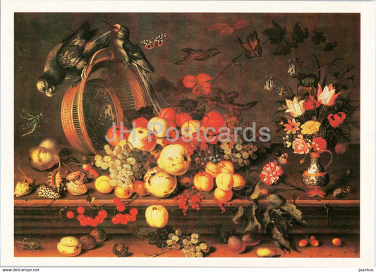 painting by Balthasar van der Ast - Still life with Fruits - birds - apple - Dutch art - 1987 - Russia USSR - unused - JH Postcards