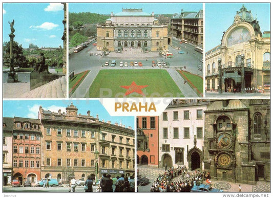 Prague castle - Red Army square - House of Artists - Old Town Hall - Praha - Prague - Czechoslovakia - Czech - used - JH Postcards