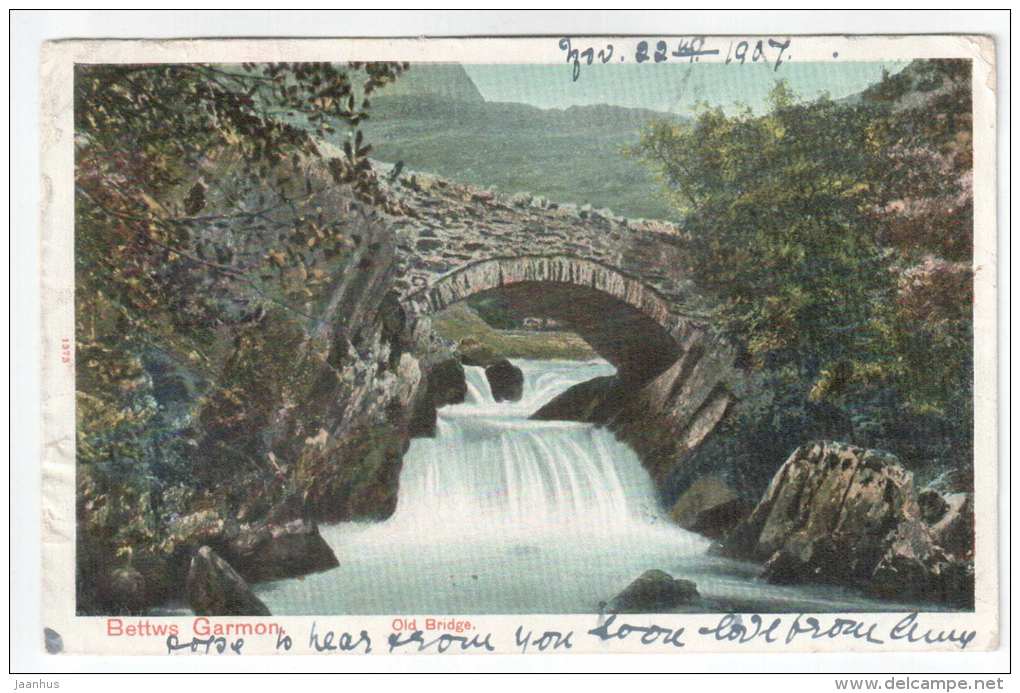 Bettws Garmon - Old Bridge - Wales - UK - Peacock Brand - old postcard - circulated in UK 1907 - used - JH Postcards