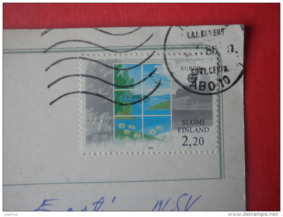 illustration - girl - birds - flowers - EUROPA CEPT - 5238/3 - Finland - sent from Finland Turku to Estonia USSR 1986 - JH Postcards