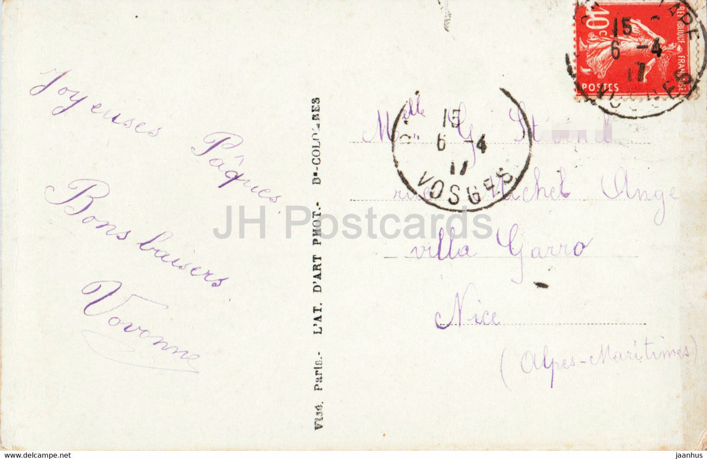 Carte de voeux de Pâques - Les Fleurs et les souhaits - fille - Furia - 1810 - carte postale ancienne - 1917 - France - occasion