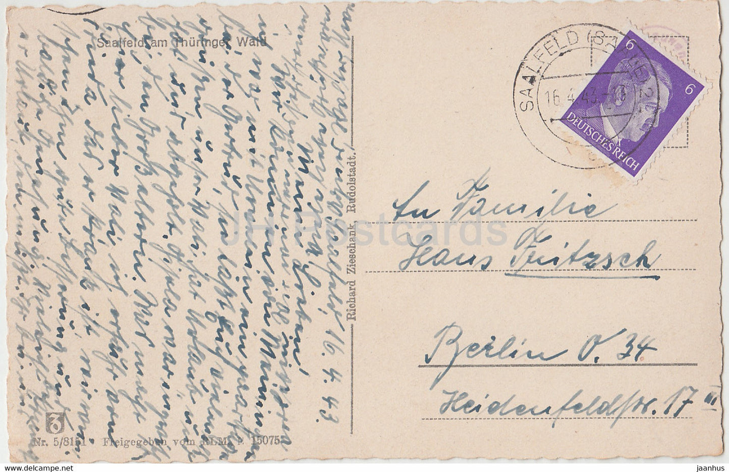 Saalfeld Saale - Das Saaletal bei Obernitz - Thuringer Wald - old postcard - 1943 - Germany - used