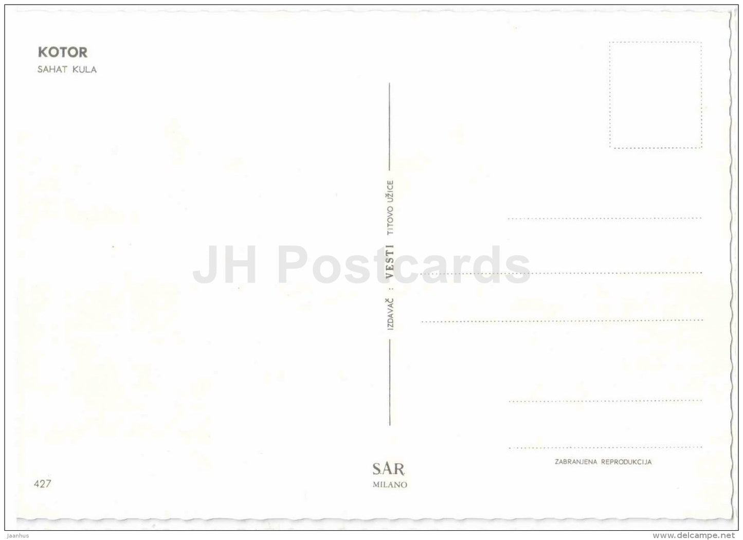 clock tower - Kotor - 427 - Montenegro - Yugoslavia - unused - JH Postcards
