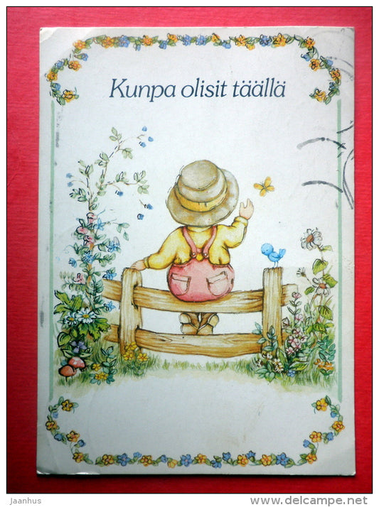 illustration - girl - birds - flowers - EUROPA CEPT - 5238/3 - Finland - sent from Finland Turku to Estonia USSR 1986 - JH Postcards
