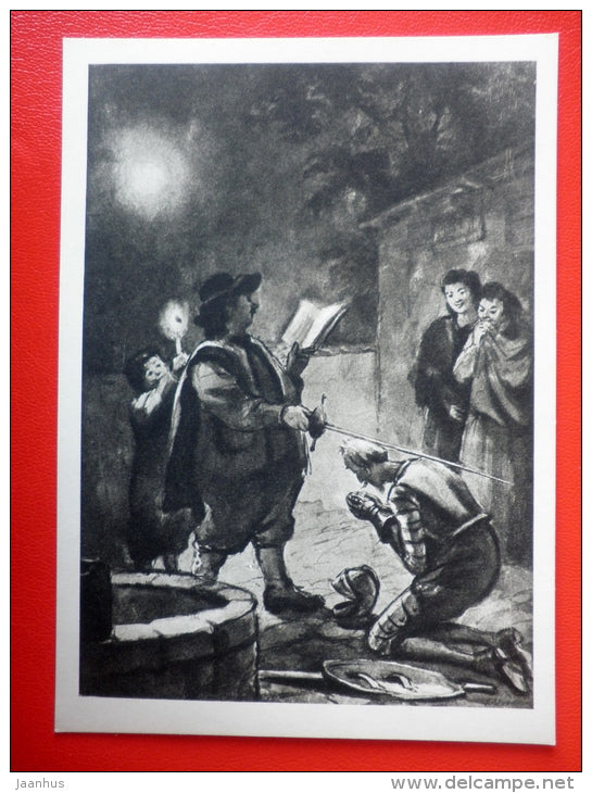 illustration by Kukryniksy - Knighthood - Don Quixote by Miguel de Cervantes - 1965 - Russia USSR - unused - JH Postcards