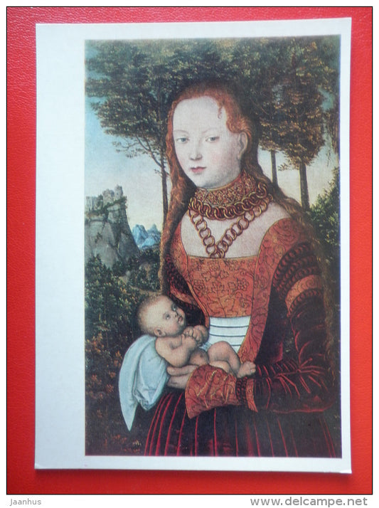painting by Lucas Cranach the Elder . Madonna with Child - german art - unused - JH Postcards