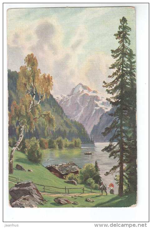 illustration - Bayern - mountain - lake - T.S.N. 2038 - old postcard - circulated in Estonia 1931 Tartu - used - JH Postcards
