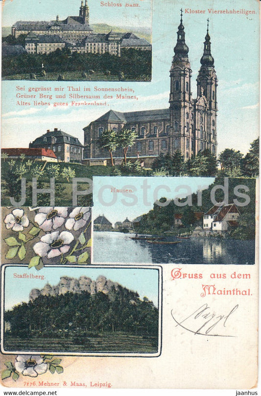 Gruss aus dem Mainthal - Schloss - Kloster - Hausen - Staffelberg - 7276 - old postcard - 1905 - Germany - used - JH Postcards