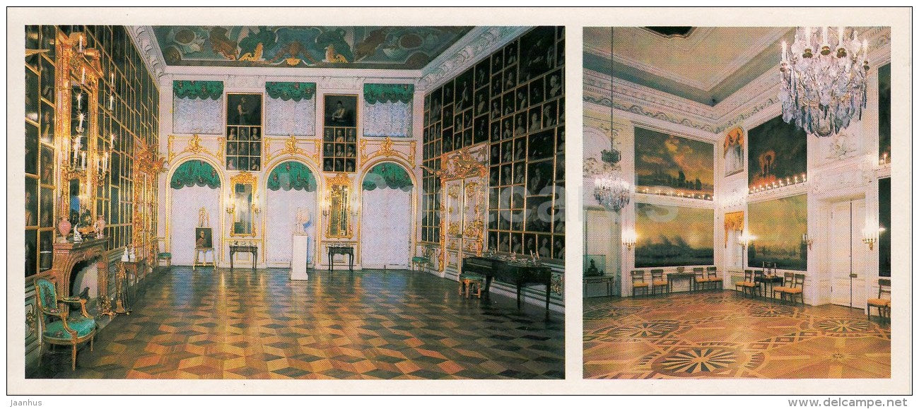The Great Palace , The Chesme Room , The Portrait Room - Petrodvorets - 1984 - Russia USSR - unused - JH Postcards