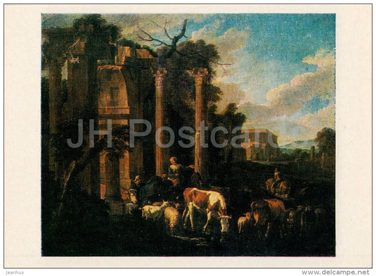 painting by Pieter van Bloemen - Landscape with a scene by ruins , 1710 - Flemish art - 1980 - Russia USSR - unused - JH Postcards