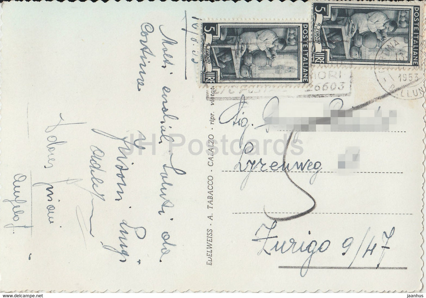 Cortina d'Ampezzo 1224 m - Panorama con le Tofane 3250 m - carte postale ancienne - 1953 - Italie - occasion