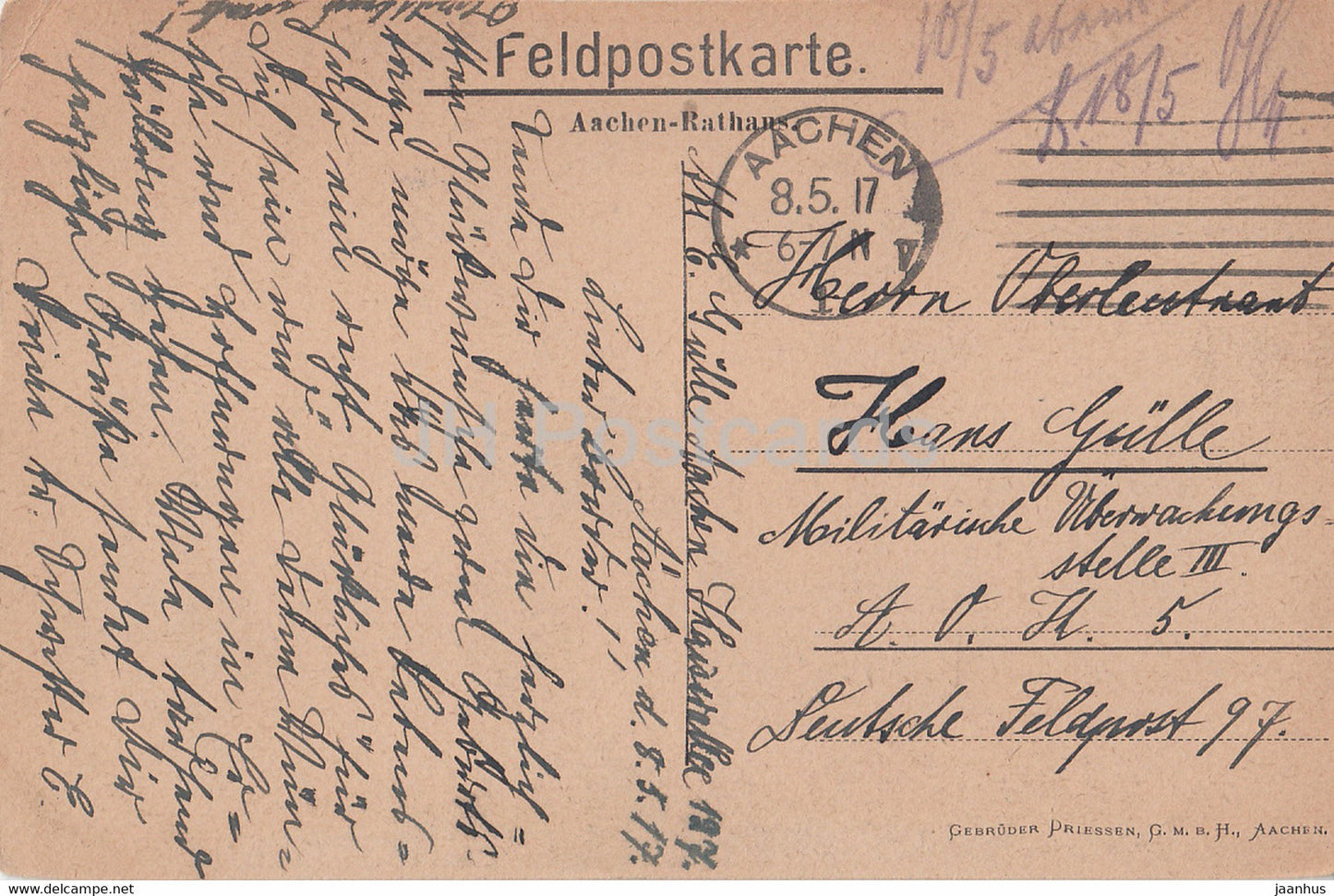 Aachen - Rathaus - Feldpostkarte - 2200 - old postcard - 1917 - Germany - used