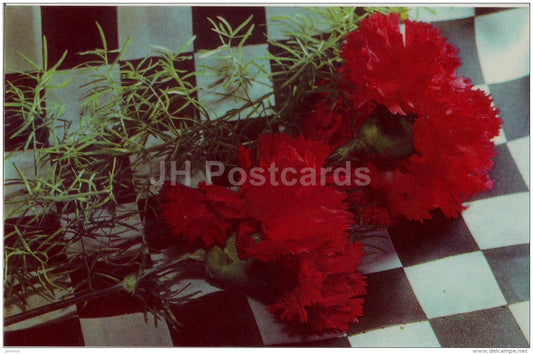 red carnation - flowers - 1975 - Estonia USSR - used - JH Postcards