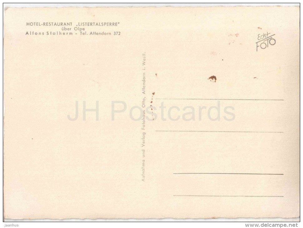 Listertalsperre bei Attendorn i. Sauerland - Hotel-Restaurant Listertalsperre - Germany - ungelaufen - JH Postcards