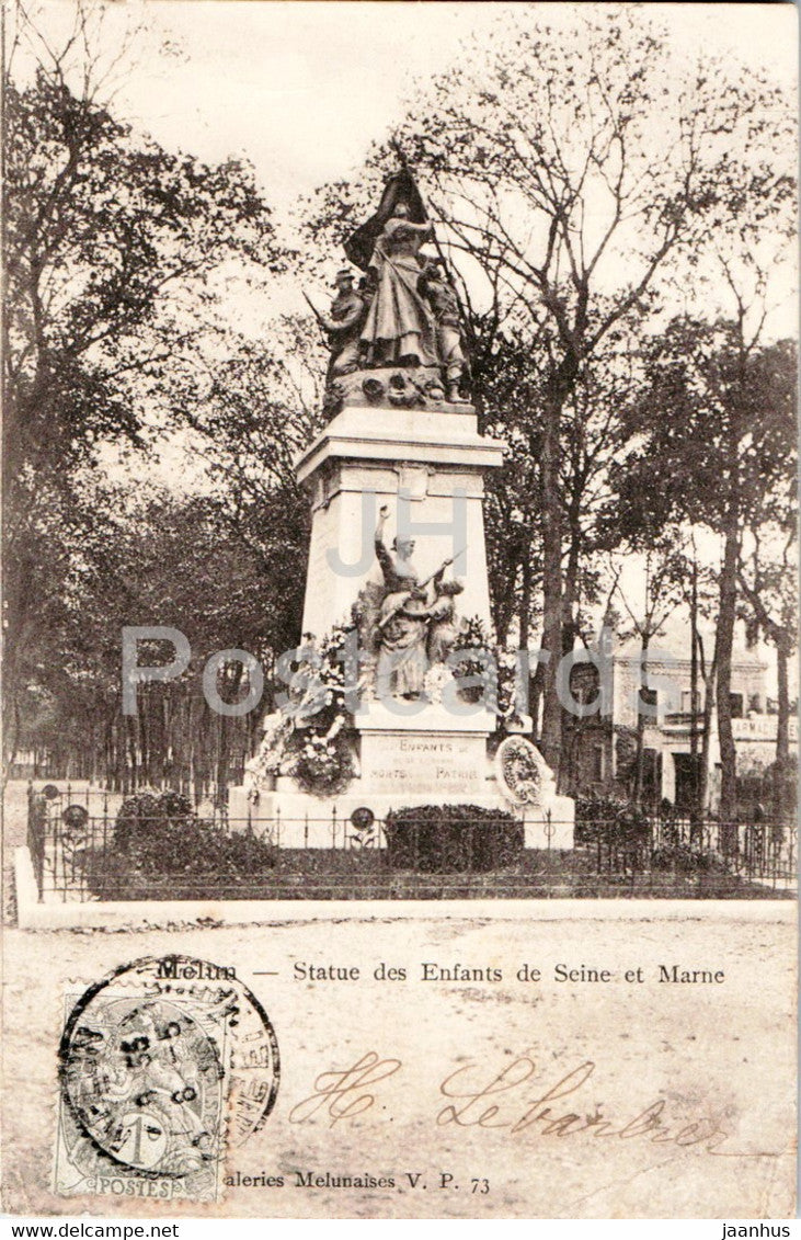 Melun - Statue des Enfants de Seine et Marne - monument - old postcard - France - used - JH Postcards