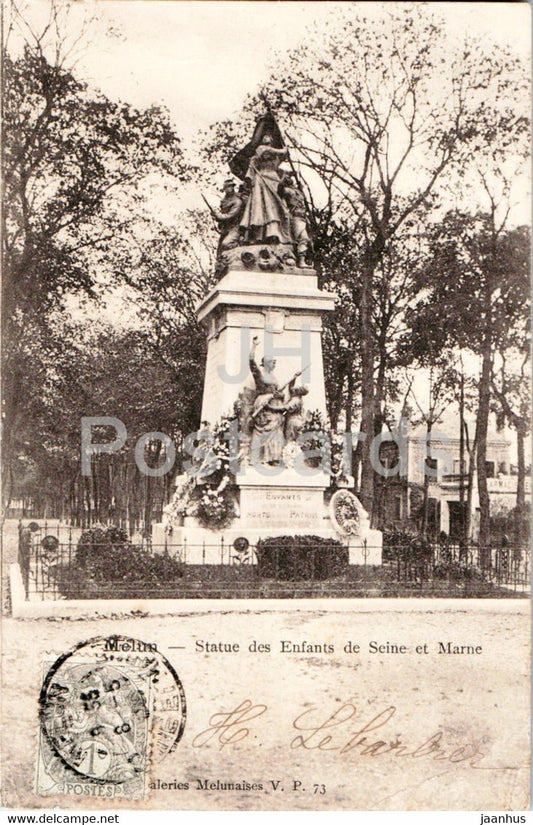 Melun - Statue des Enfants de Seine et Marne - monument - old postcard - France - used - JH Postcards