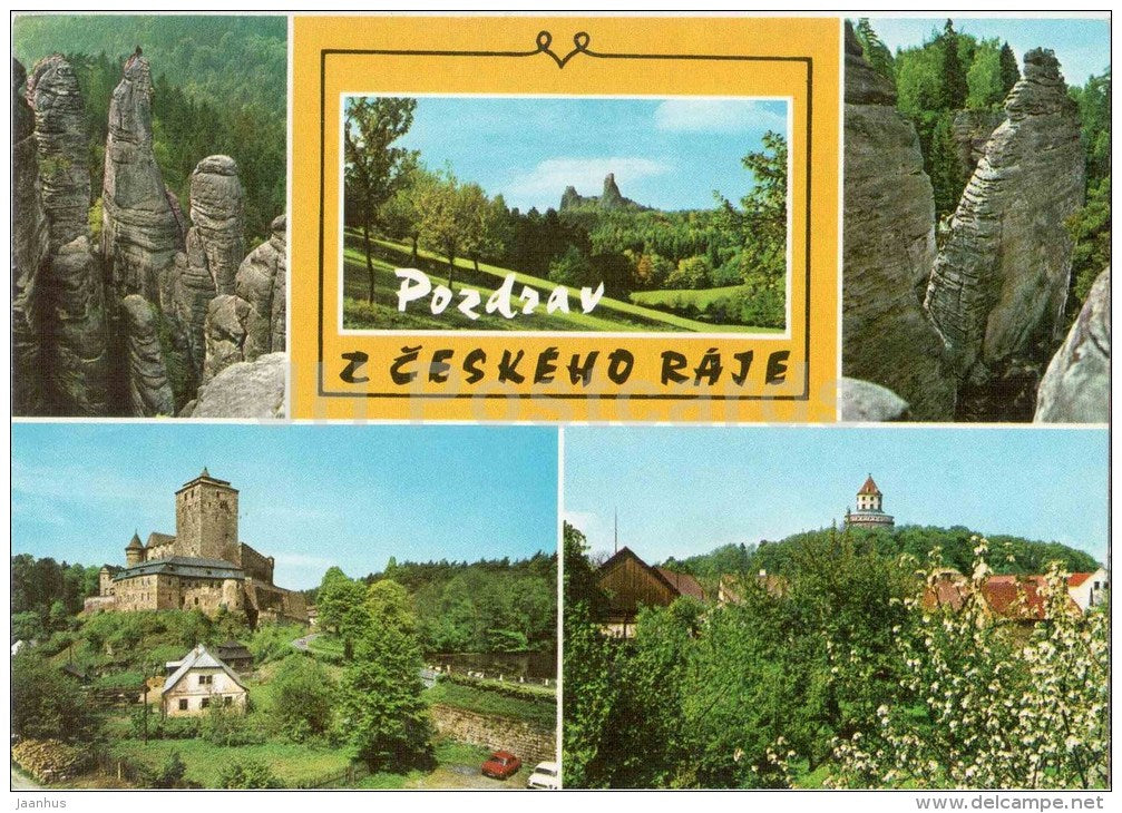Cesky Raj - sandstone formations - Trosky castle - Humprecht near Sobotka - Kost - Czechoslovakia - Czech - unused - JH Postcards