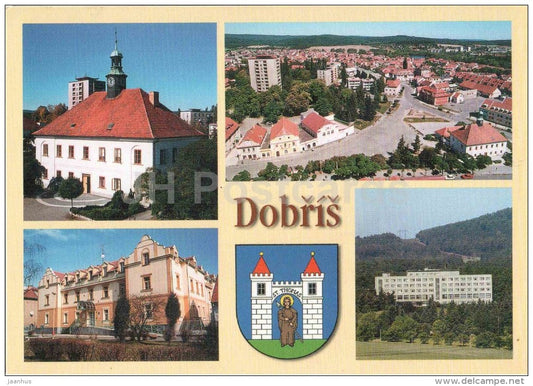 Dobris - Peace Square - Dukla Square - Nursing Home - town hall - centrum - Czech - used 2002 - JH Postcards