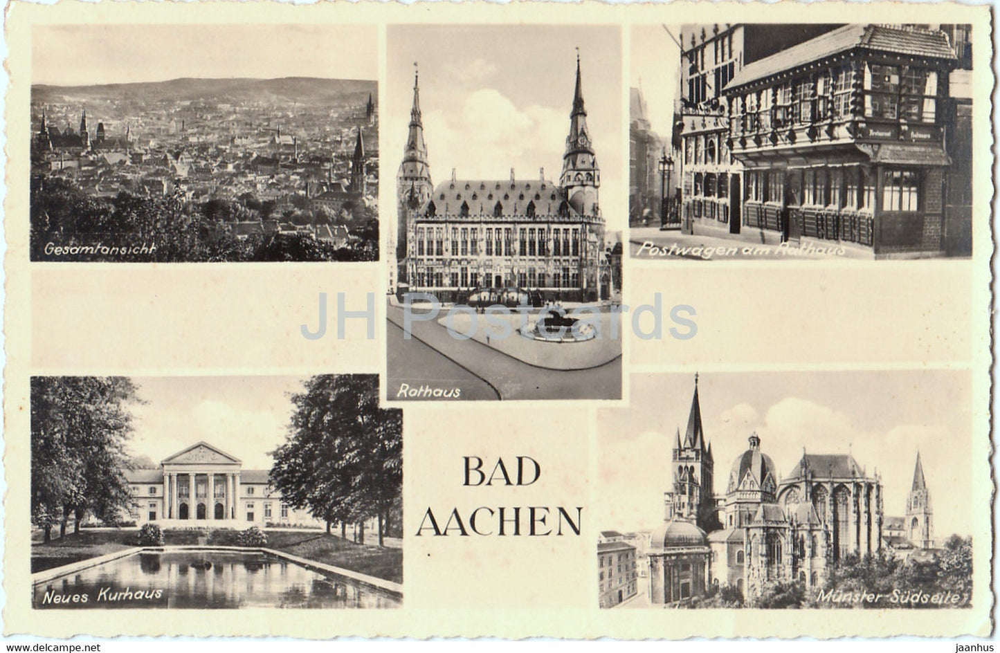 Bad Aachen - Gesamtansicht - Rathaus - Neues Kurhaus - Munster - Postwagen - old postcard - Germany - unused - JH Postcards