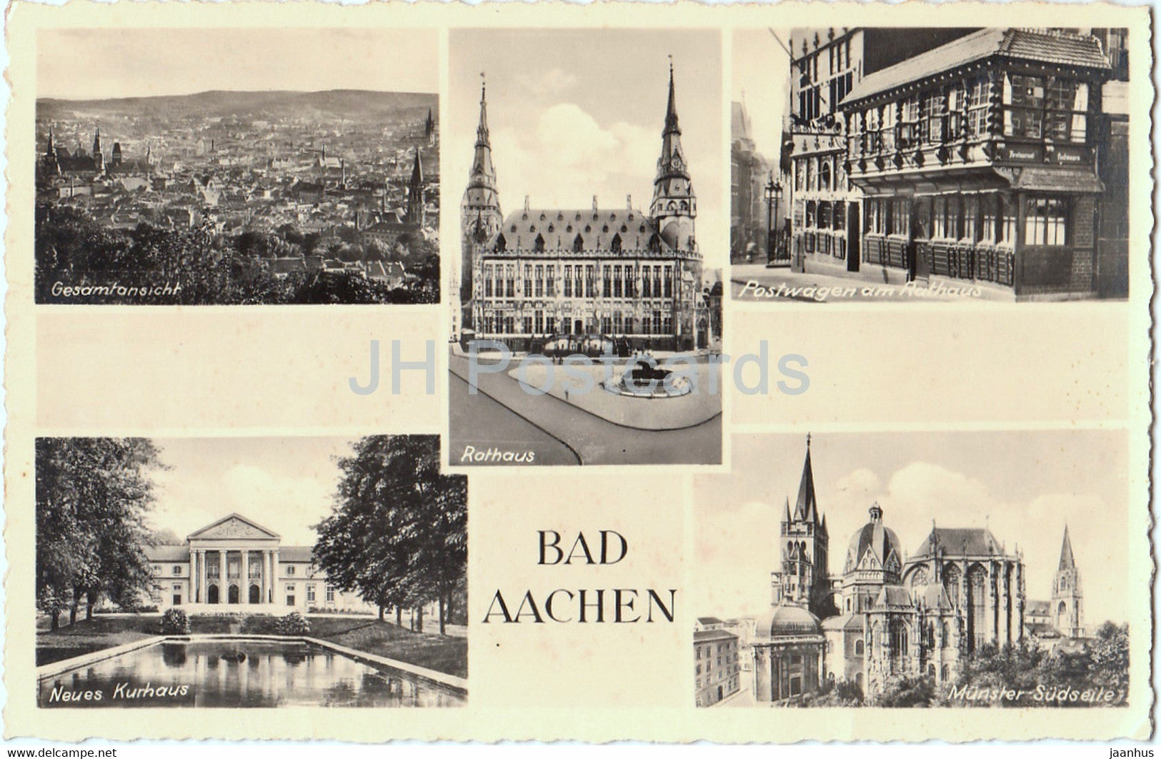 Bad Aachen - Gesamtansicht - Rathaus - Neues Kurhaus - Munster - Postwagen - old postcard - Germany - unused - JH Postcards