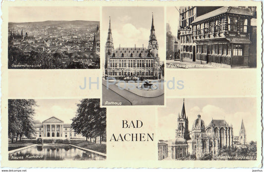 Bad Aachen - Gesamtansicht - Rathaus - Neues Kurhaus - Munster - Postwagen - old postcard - Germany - unused - JH Postcards