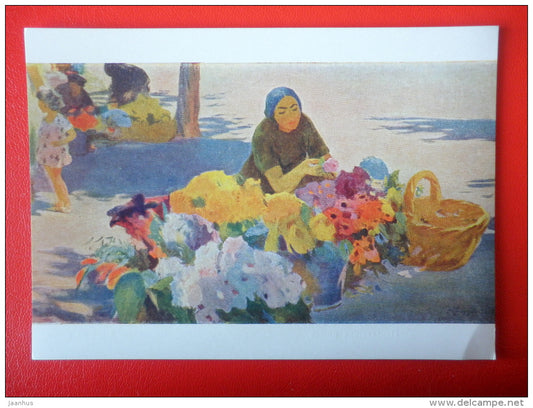 painting by A. Bekaryan . Florist - woman - armenian art - unused - JH Postcards
