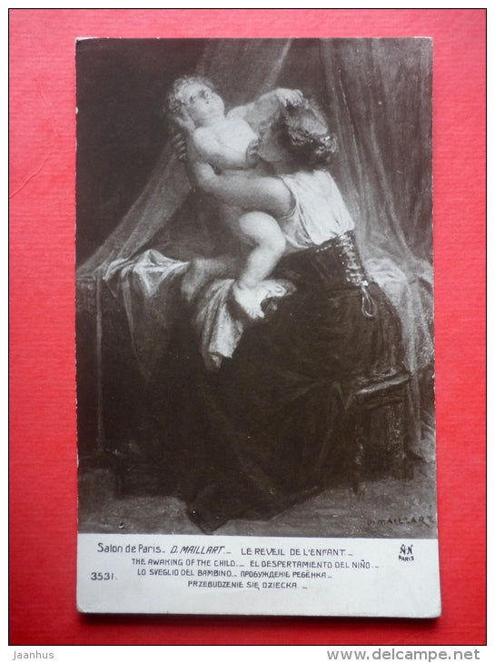 painting by D. Maillart - Le Reveil de L´Enfant - Salon de Paris - NN Paris - 3531 - french art - unused - JH Postcards