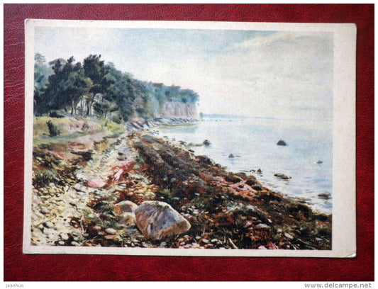 painting by E. Okas , Vääna Beach - estonian art - unused - JH Postcards