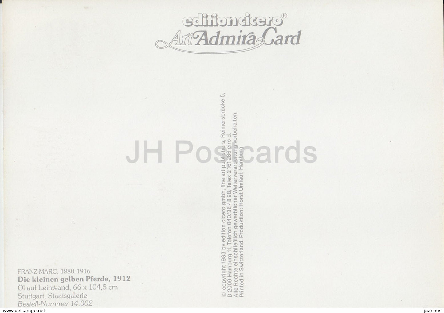 painting by Franz Marc - Die kleinen gelben Pferde - horse - German art - 2000 - Germany - unused