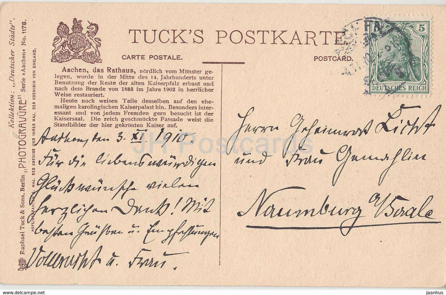 Aachen - Rathaus - Deutscher Stadte - Charles E Flower - 1178 - old postcard - 1910 - Germany - used