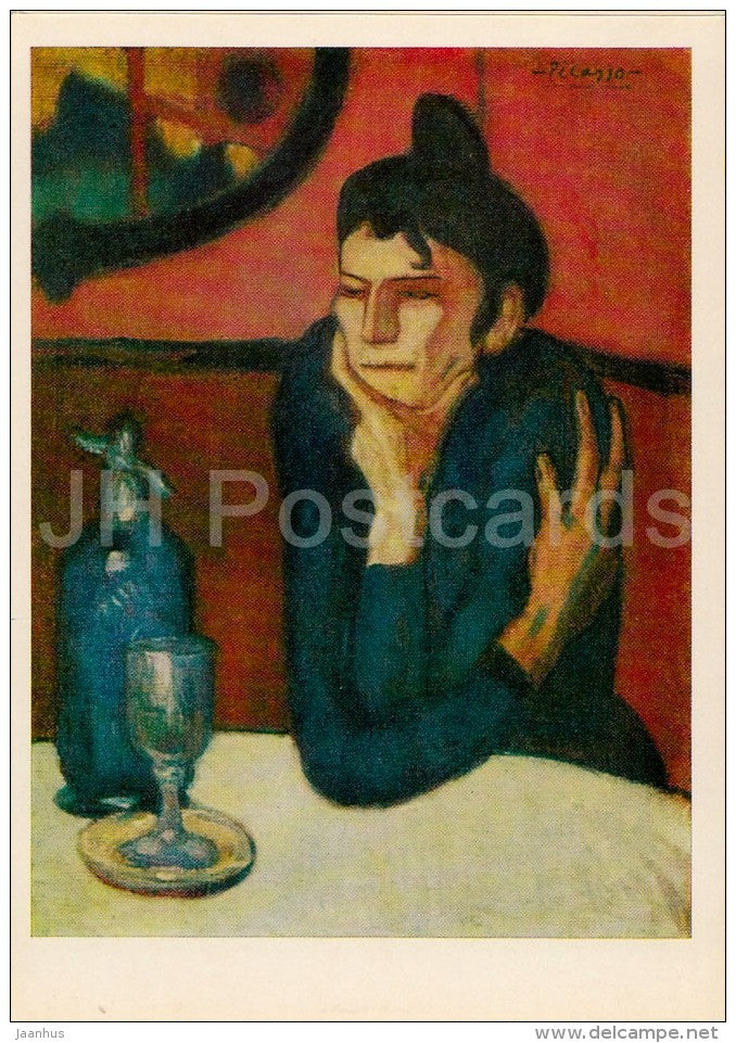 illustration by Pablo Picasso - Woman Drinking Absinth , 1901 - French Art - 1982 - Russia USSR - unused - JH Postcards