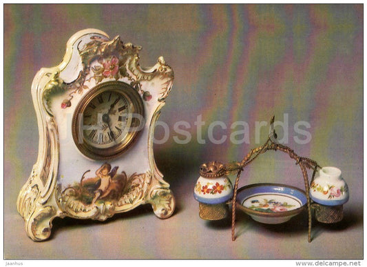 Clock-Case and Inkstand - Russian porcelain of 18.-19. century - 1984 - Russia USSR - unused - JH Postcards