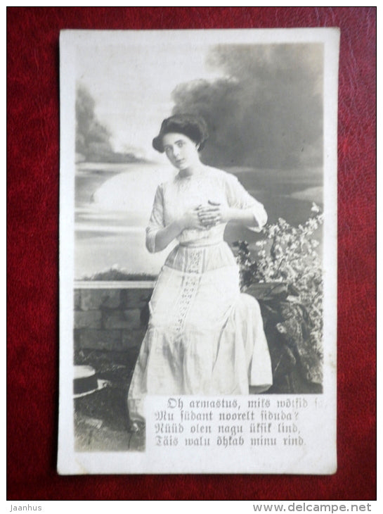 woman - estonian love lyrics - old postcard - Tsarist Russia , Estonia - unused - JH Postcards