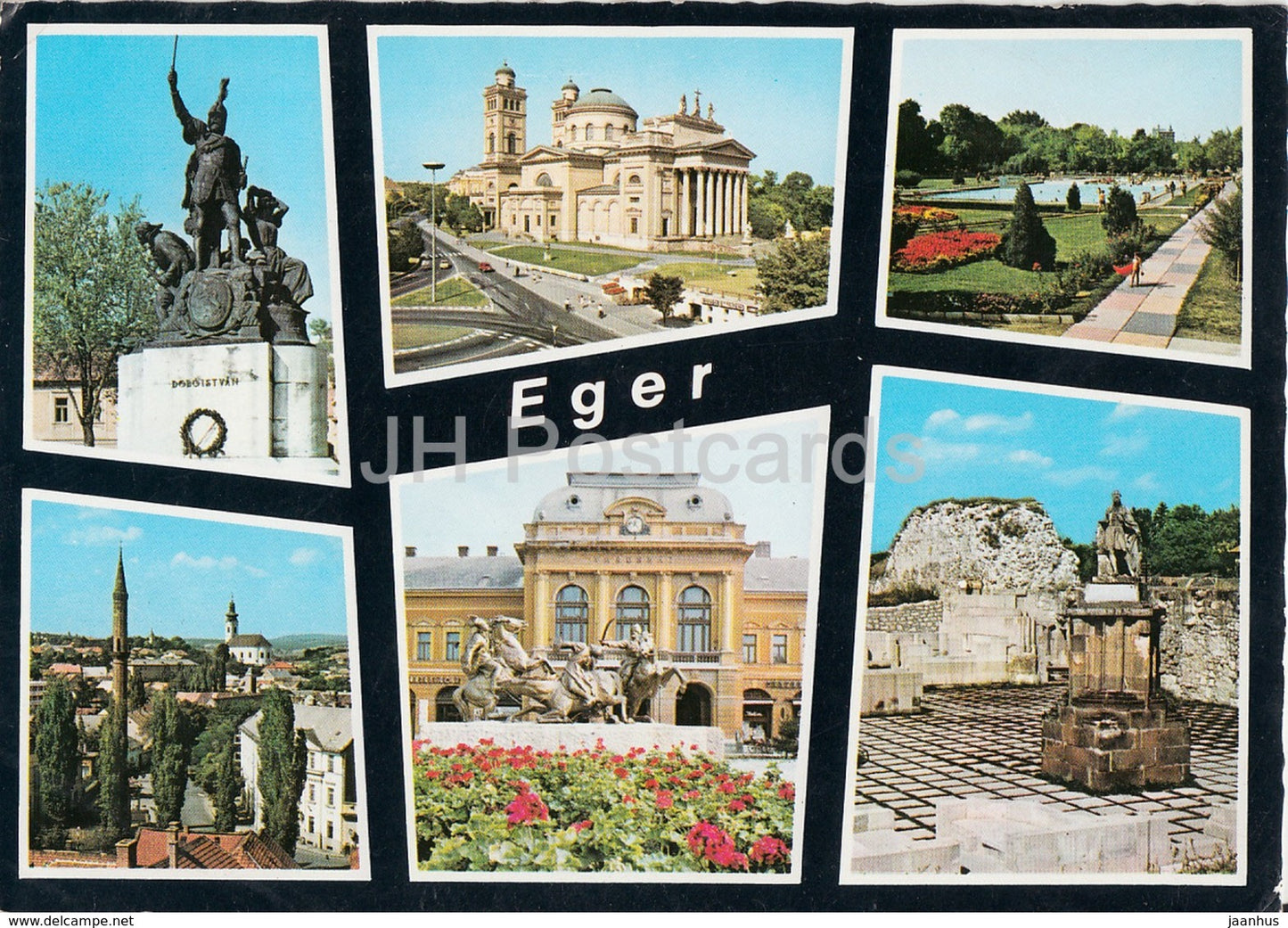 Eger - street - monument - multiview - Hungary - used - JH Postcards